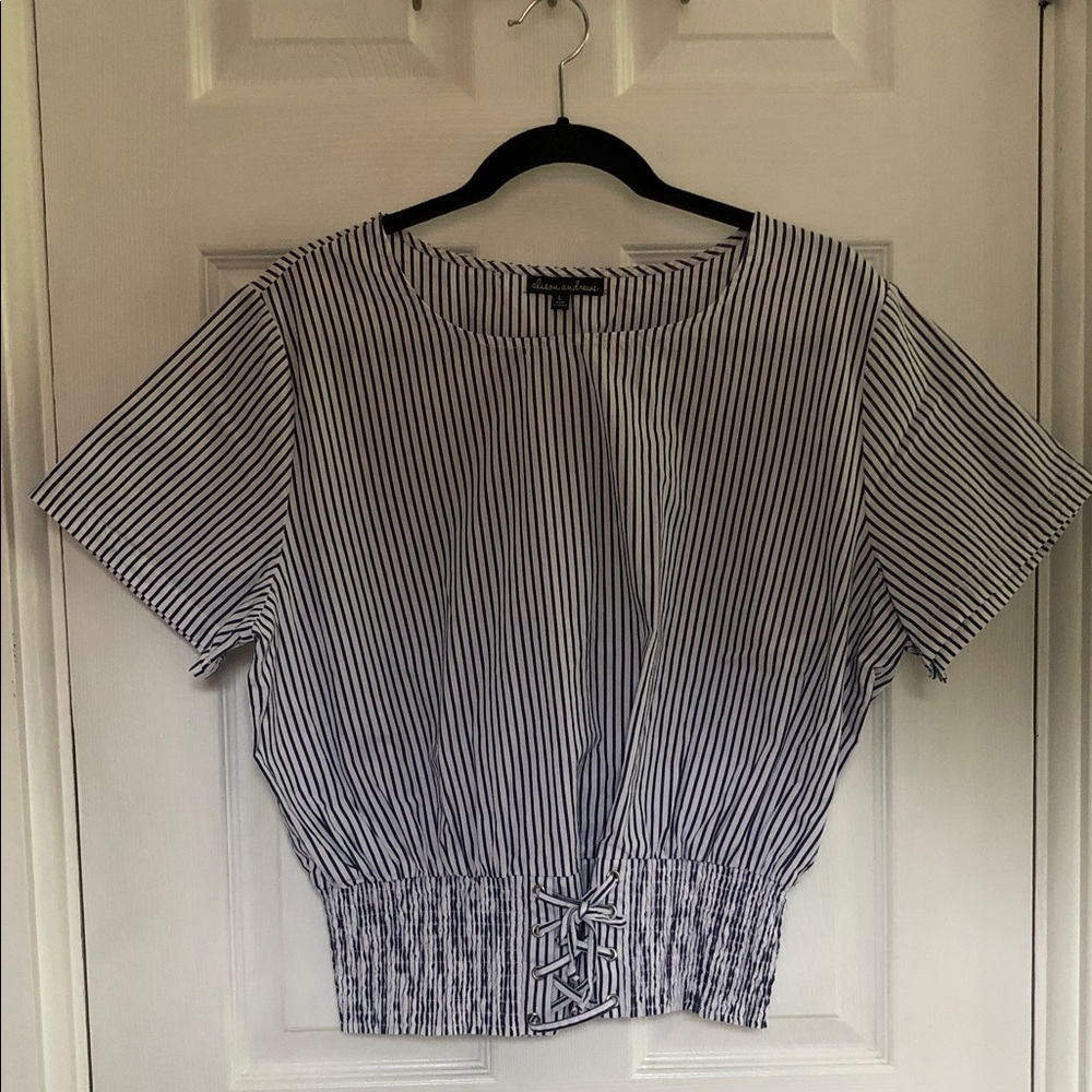 Cotton Smocked Waist Striped Top by Alison Andrews Size L